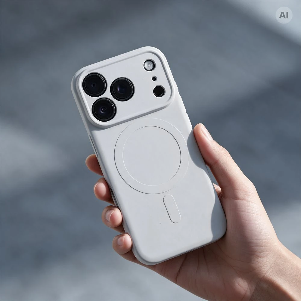 Dėklas Oem Case for iPhone 18 Pro Max / 17 Pro Max Silicone Mag Cover compatible with MagSafe (camera protection) sidabrinis