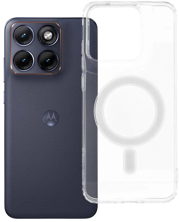 Oem dėklas, skirtas „Motorola Edge 70 Fusion", skaidrus, su magnetiniu žiedu (MID), suderinamas su MagSafe