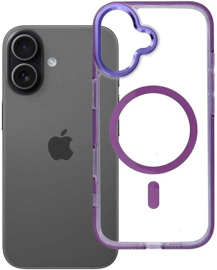 OEM dėklas, skirtas iPhone 17 Frame Clear Hybrid Mag Cover, suderinamas su MagSafe violetine