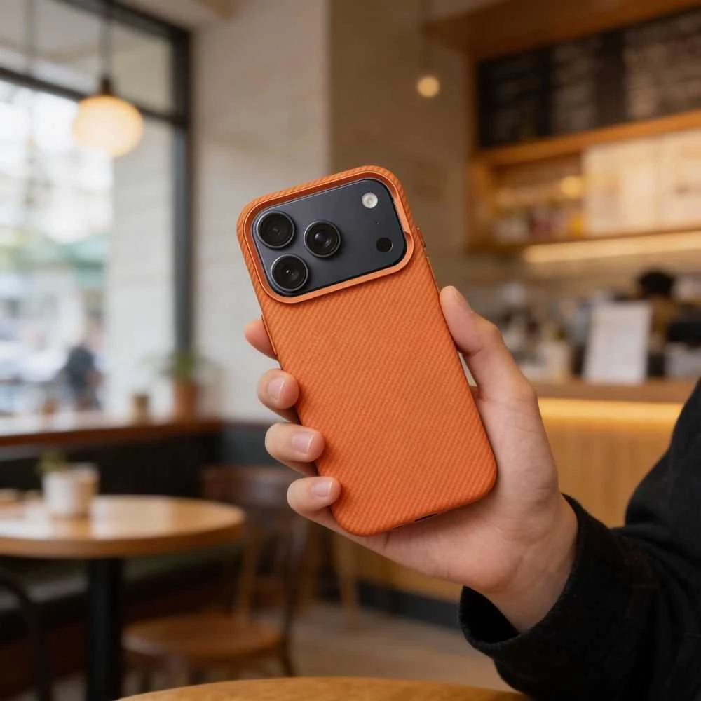 Oem Originalus „iPhone 17 Pro / 18 Pro“ dėklas (žemas kameros kraštas), „K-Look“, suderinamas su „MagSafe“, oranžinis
