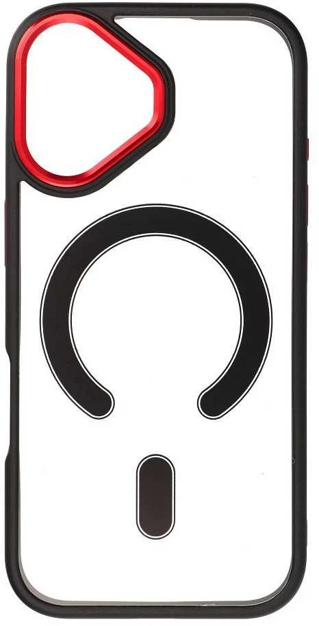 OEM dėklas, skirtas iPhone 17, spalvotas kraštas, MagSafe dėklas, juodas-raudonas