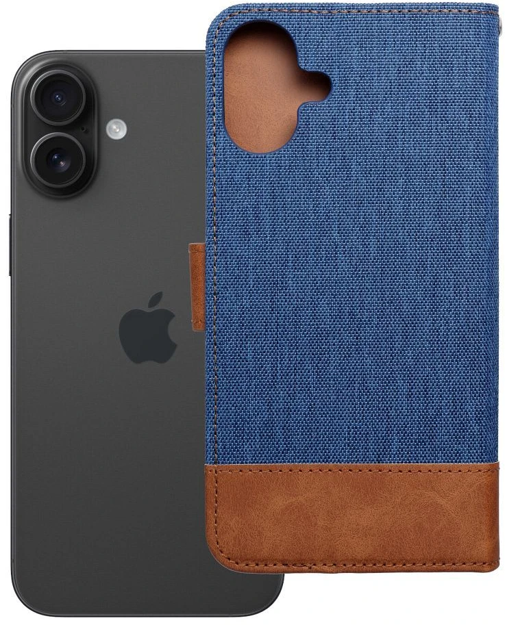 OEM atverčiamas dėklas iPhone 16 PLUS Jeans Book mėlynas