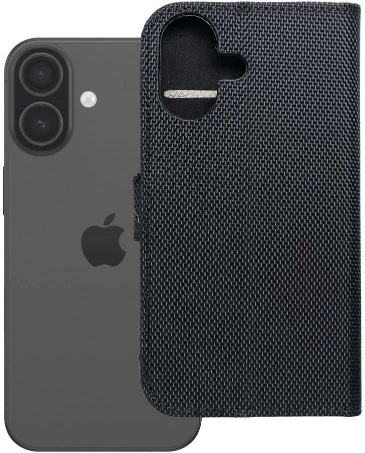 OEM atverčiamas dėklas iPhone 17 / 18 4Card RFID apsaugos nuo vagystės techninis audinys juodas