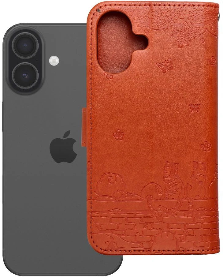 OEM atverčiamas dėklas iPhone 17 / 18 Mezzo Book katėms ruda