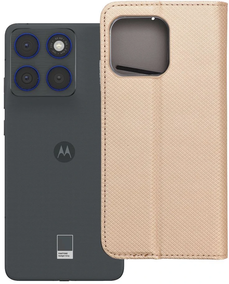 OEM atverčiamas dėklas Motorola EDGE 70 Smart Case Book auksinis