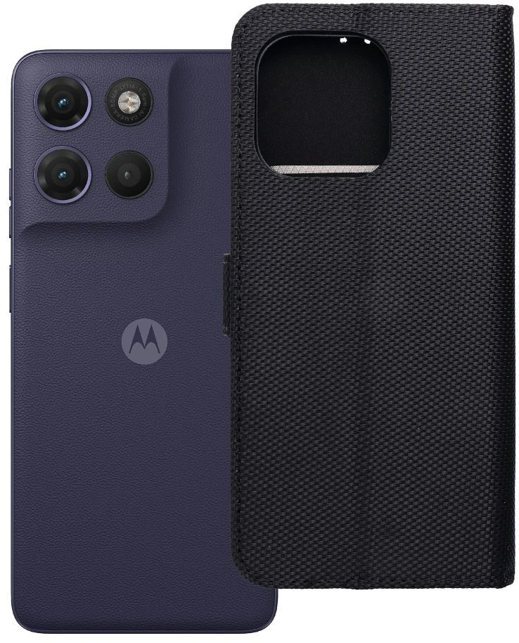 Dėklas Oem Flip case for Motorola G17 POWER 4Card RFID anti-theft tech fabric juoda