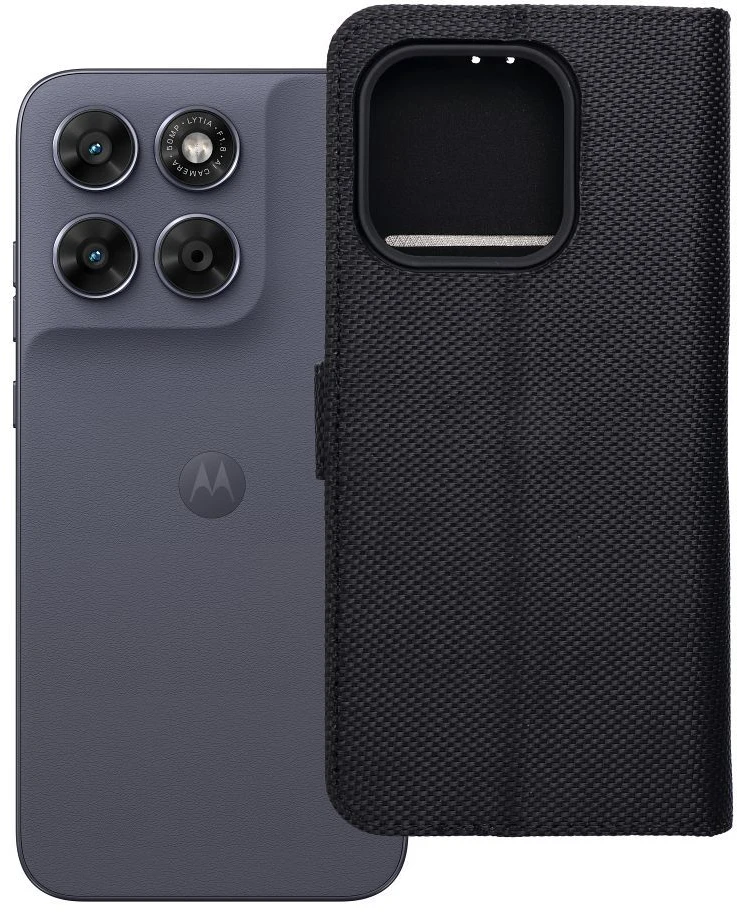 Dėklas Oem Flip case for Motorola G67 / G77 4Card RFID anti-theft tech fabric juodas