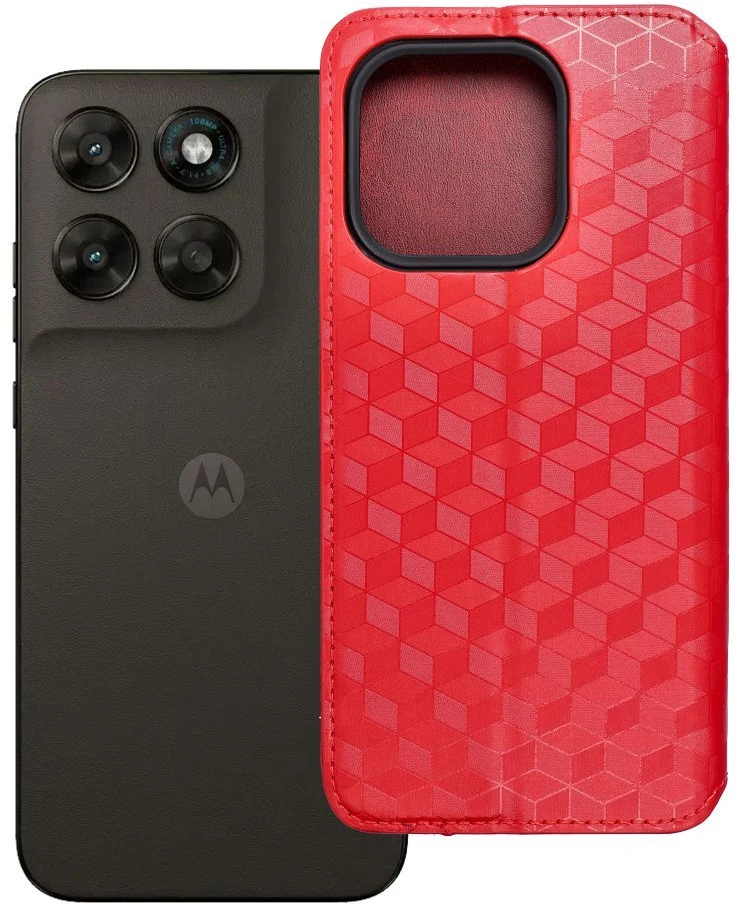 Oem Originalus atverčiamas dėklas Motorola G67 / G77 Cubic Book, raudonas