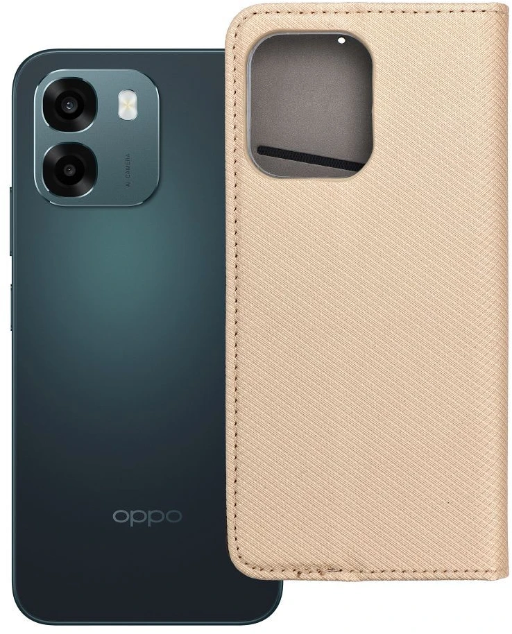 OEM atverčiamas dėklas Oppo A6 Smart Case Book auksinis
