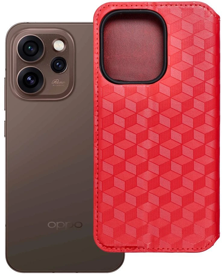 Oem Originalus atverčiamas dėklas Oppo Reno 15 Pro 5G Cubic Book telefonui, raudonas