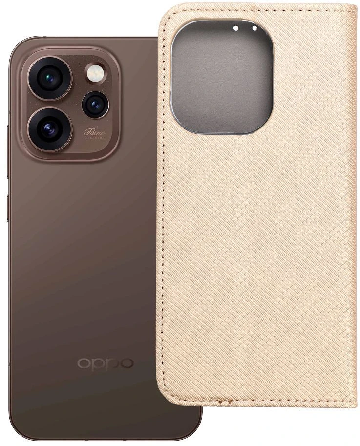 OEM atverčiamas dėklas Oppo Reno 15 PRO 5G Smart Case Book auksinis