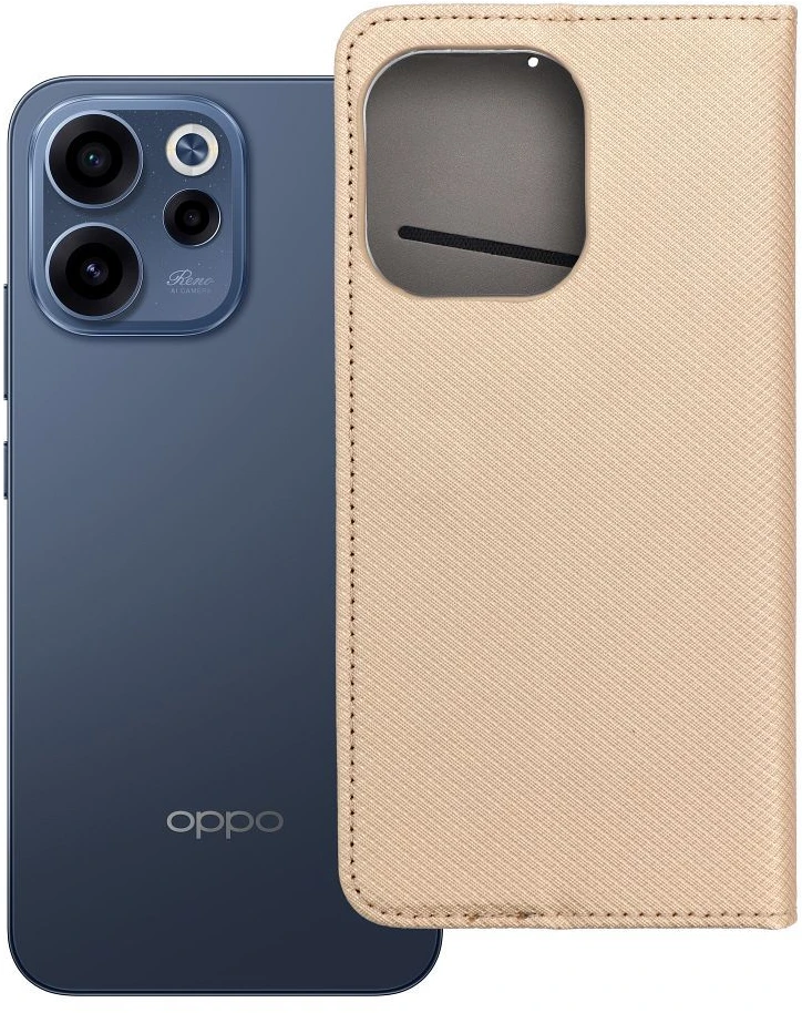 OEM atverčiamas dėklas Oppo Reno 15 Smart Case Book auksinis