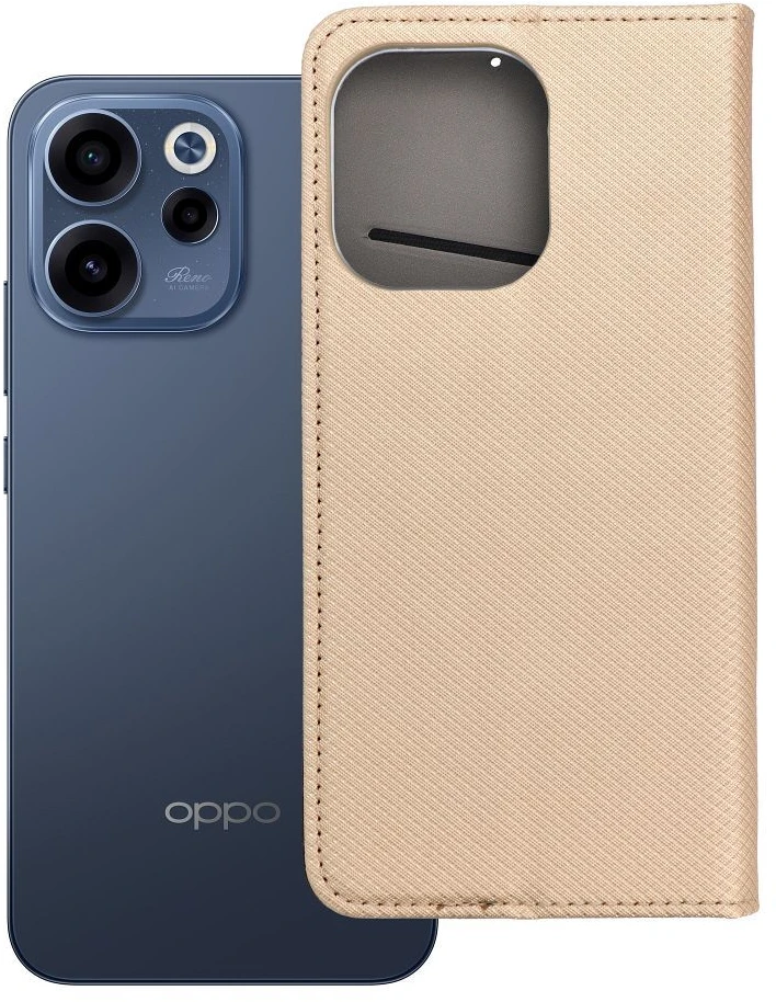 OEM atverčiamas dėklas Oppo Reno 15F Smart Case Book auksinis