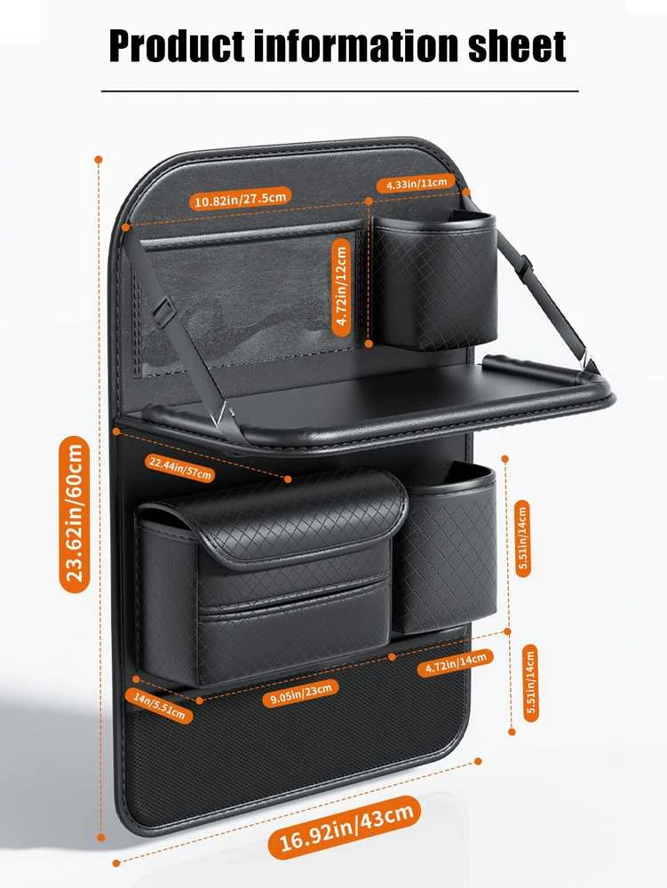 Oem Foldable Automobilio organaizeris for front seats with compartments D03-B juodos spalvos