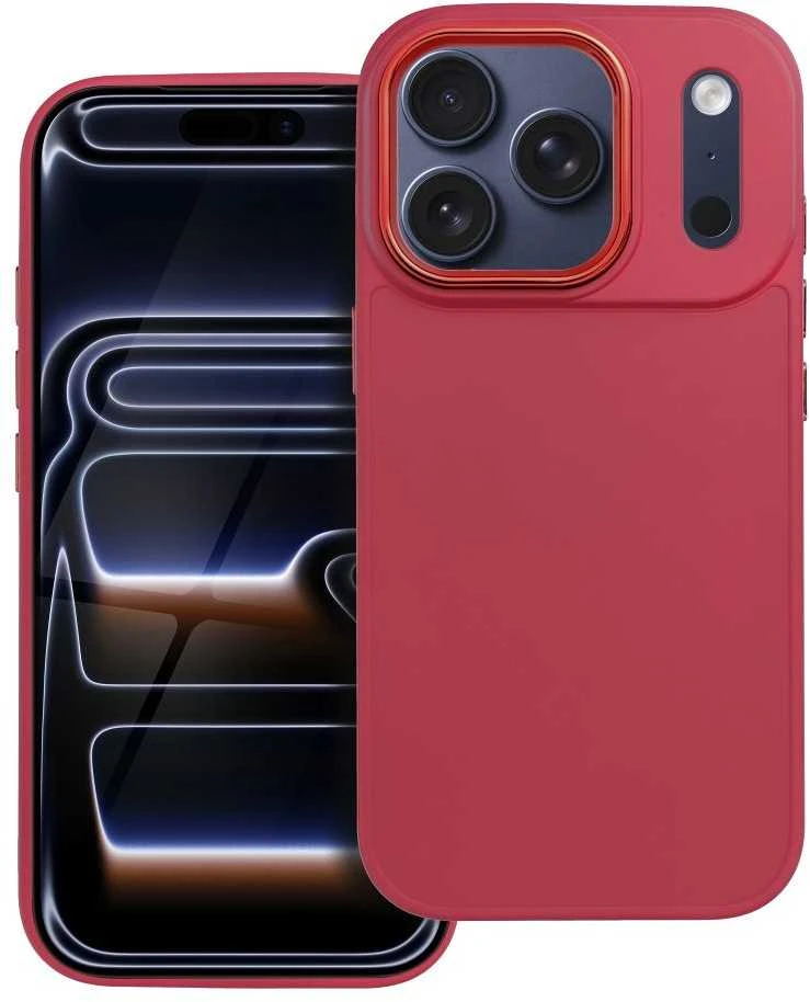 OEM dėklas, skirtas iPhone 17 Pro / 18 Pro (žemas kameros kraštas), rėmelis rausvai raudonas