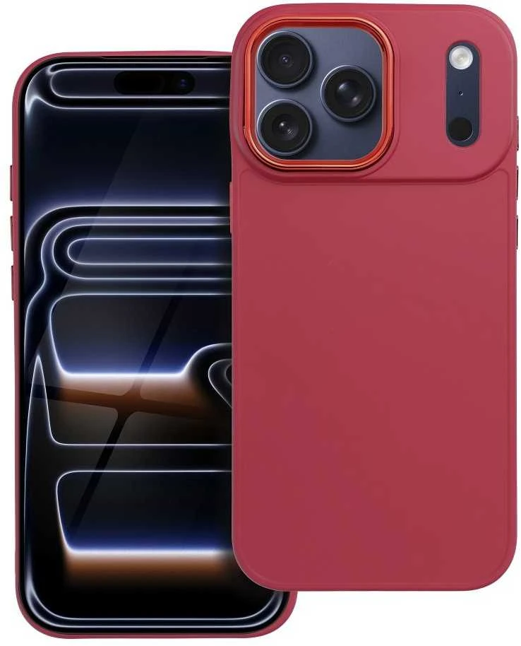 OEM dėklas, skirtas iPhone 17 Pro Max / 18 Pro Max (žemas kameros kraštas), rėmelis rausvai raudonas