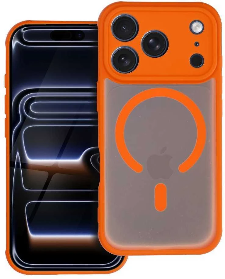 OEM dėklas, skirtas iPhone 17 Pro / 18 Pro (žemas kameros kraštas), pilnai matinis Mag dėklas, suderinamas su MagSafe, oranžinis