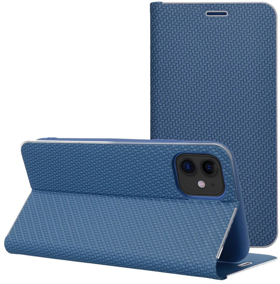 Dėklas Oem LUNA Book Carbon for IPHONE 14 Plus mėlynas
