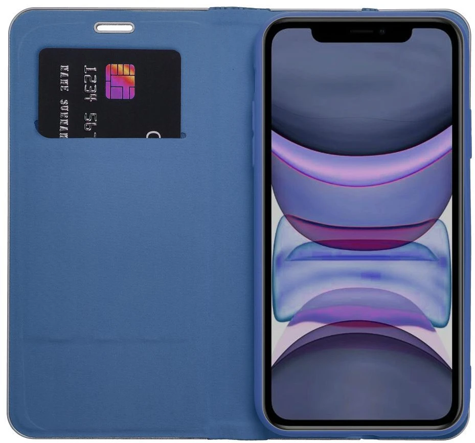 Dėklas Oem LUNA Book Carbon for IPHONE 14 Plus mėlynas