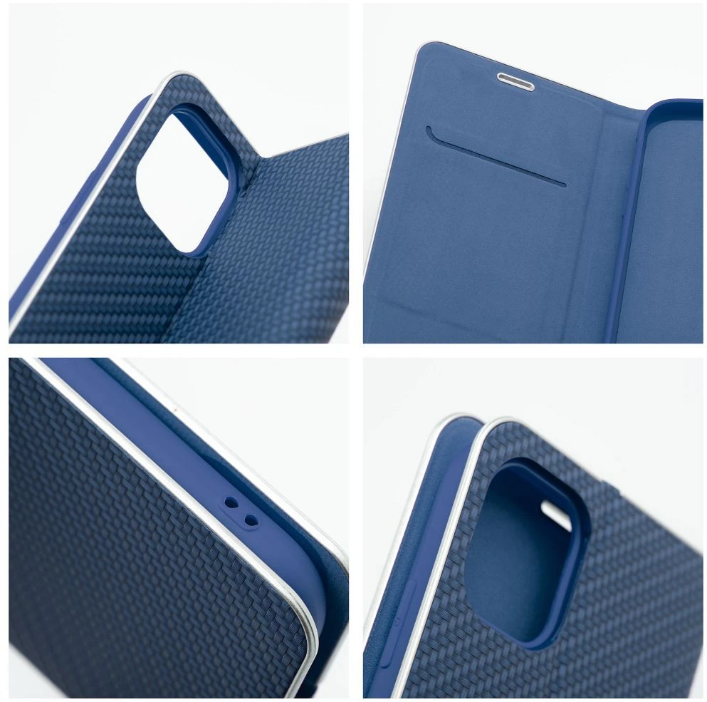 Dėklas Oem LUNA Book Carbon for IPHONE 14 Plus mėlynas