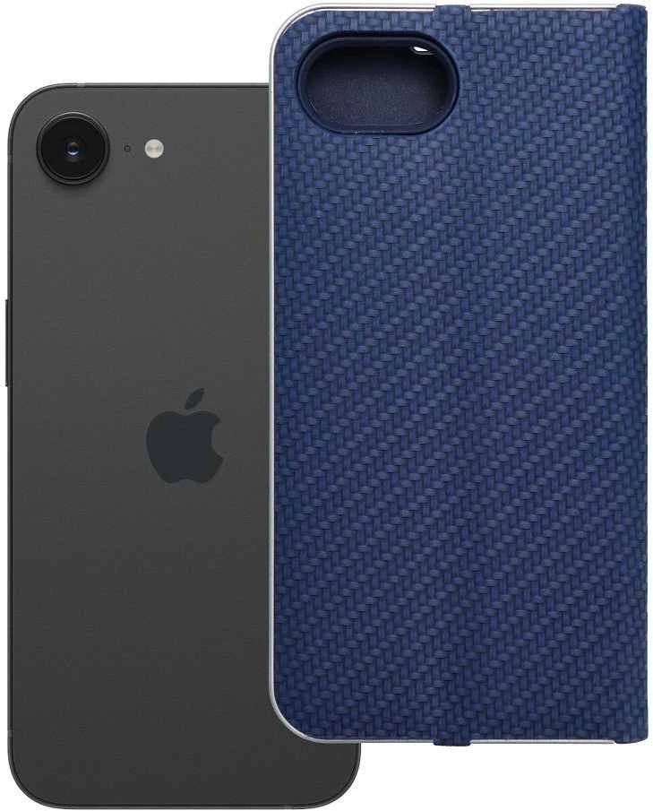 OEM atverčiamas dėklas iPhone 16e (SE 4 2025) Luna Book Carbon mėlynas