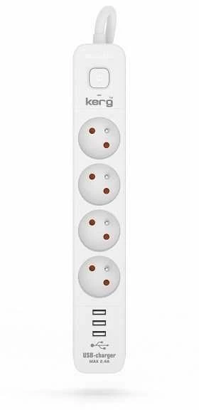 OEM maitinimo lizdas 4 lizdai + 3 x USB A 3×1.5mm² H05VV-F 16A/250V~M02414 3 m baltas