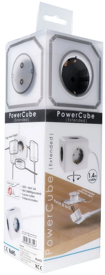 Oem Power strip cube 5 sockets max 3680W with 1,4m power cable E03 baltas