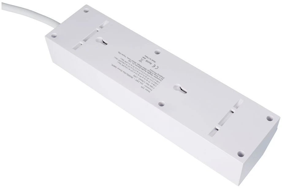 Oem rozetė su 3 lizdais, maks. 3680W, 1xUSB A, 2x type C 25W jungtys su 1,5 m maitinimo laidu E59 balta