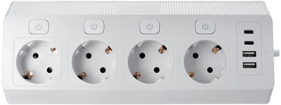 Oem Power strip with 4 sockets max 3680W, 2xUSB A, 2x type C jungtys with 2m power cable E42 baltas