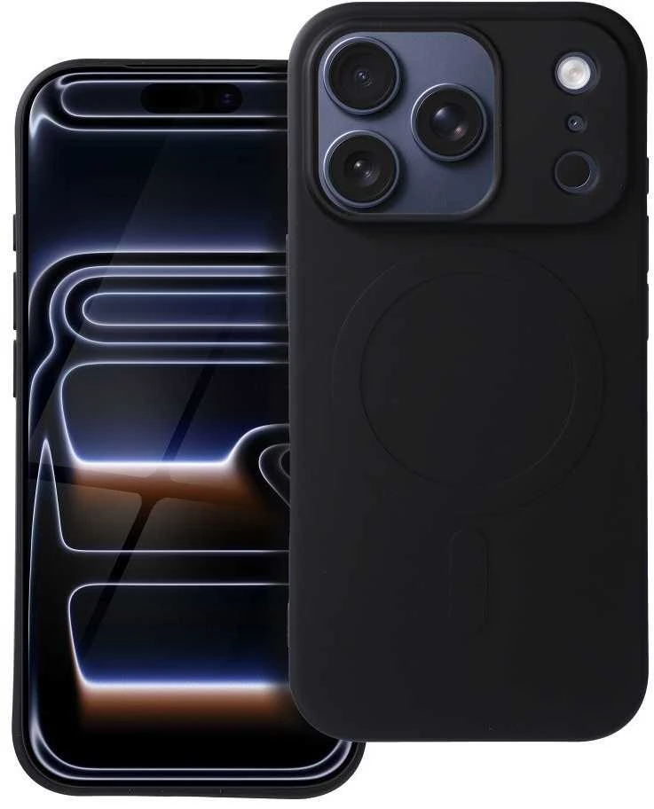 Oem dėklas, skirtas „iPhone 17 Pro / 18 Pro“ (žemas kameros kraštas), silikoninis „MagSafe“ dėklas (didelė skylė), juodas