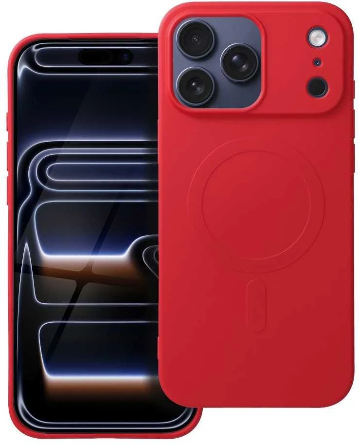 OEM dėklas, skirtas iPhone 17 Pro Max / 18 Pro Max (žemas kameros kraštas), silikoninis Mag dėklas, suderinamas su MagSafe (didele skylute), raudonas