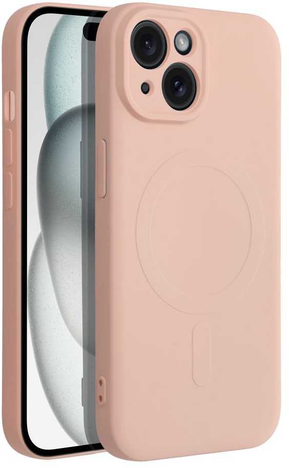 OEM SILICONE MAG COVER dėklas, suderinamas su „MagSafe“, skirtas IPHONE 15, rožinis