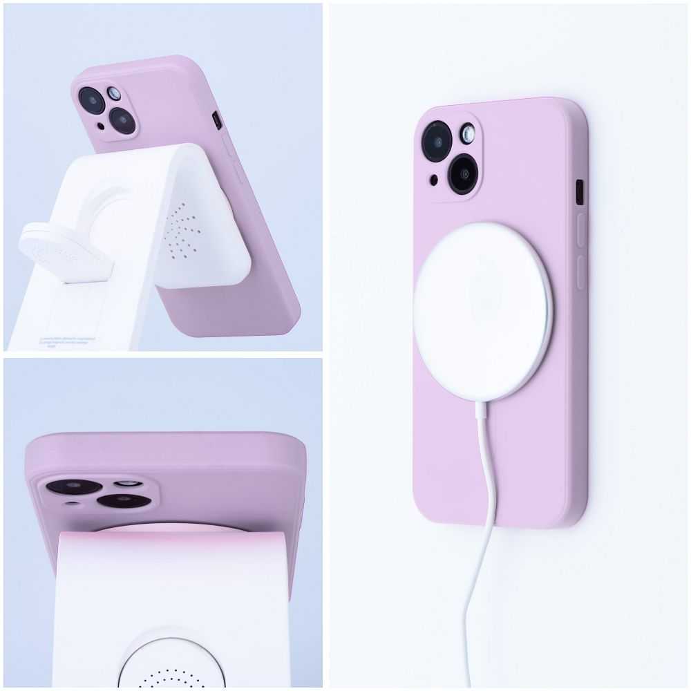OEM SILICONE MAG COVER dėklas, suderinamas su „MagSafe“, skirtas IPHONE 15, rožinis