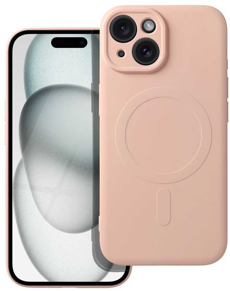 OEM SILICONE MAG COVER dėklas, suderinamas su „MagSafe“, skirtas IPHONE 15, rožinis