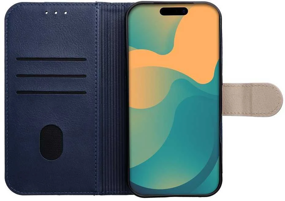 OEM atverčiamas dėklas iPhone 17 / 18 Split Book tamsiai mėlynos ir kreminės spalvos