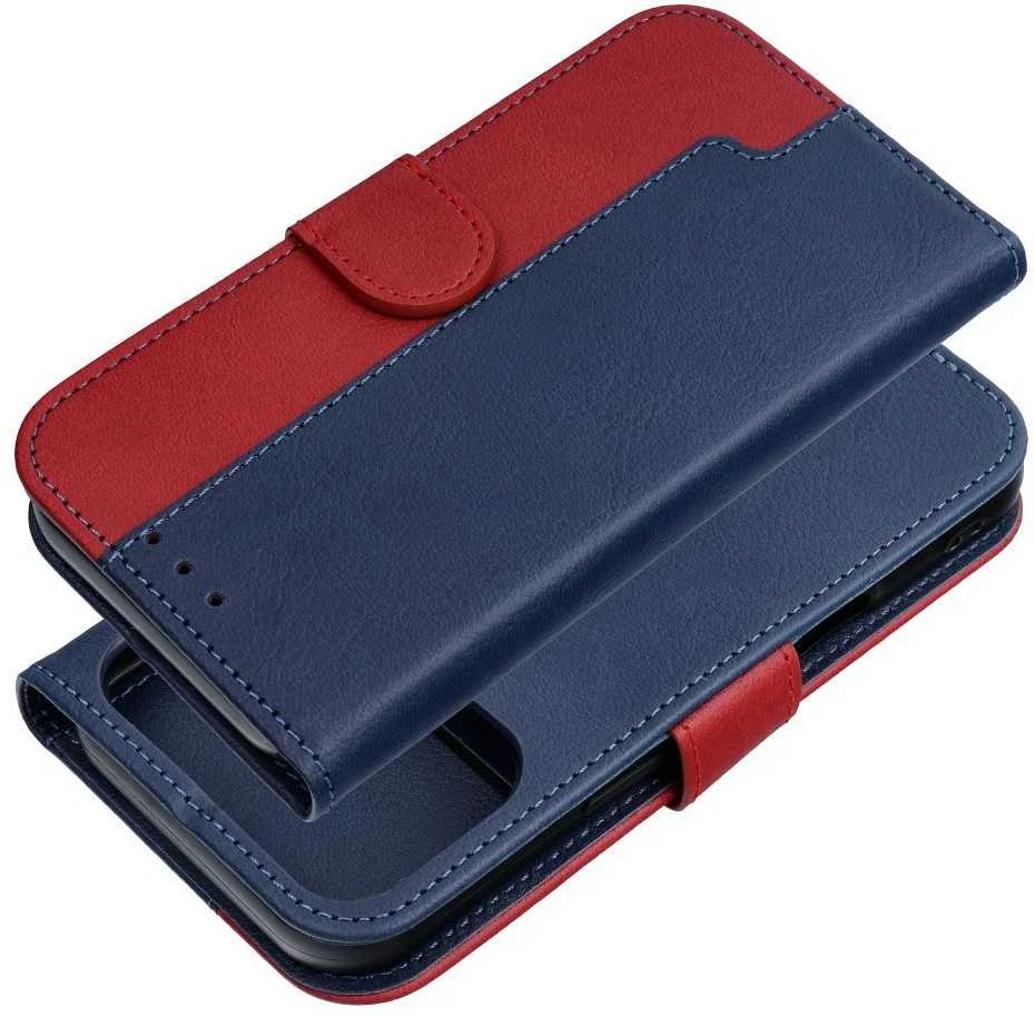 OEM atverčiamas dėklas, skirtas iPhone 17 / 18, „Split Book“, tamsiai mėlynas ir raudonas