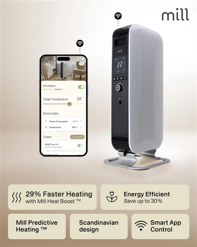 Tepalinis šildytuvas Mill Gentle Air OIL1500WIFI3 GEN3, 1500 W, iki 25 m², Baltas