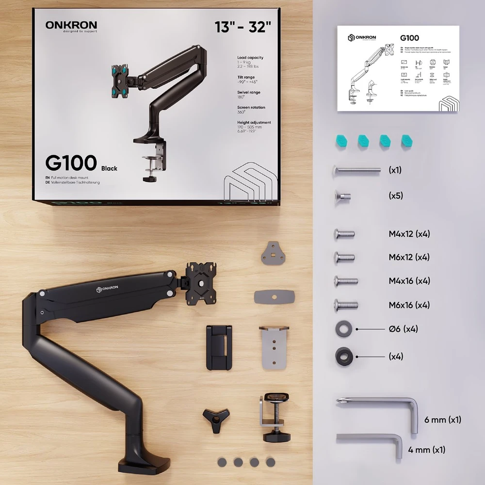 ONKRON G100-B monitorius mount / stand 81.3 cm (32") Desk Juodas
