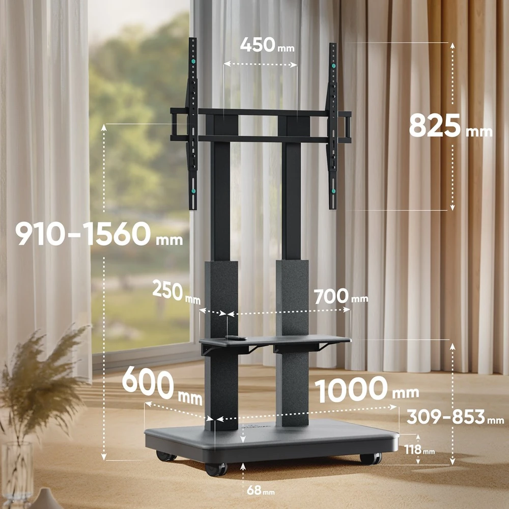 Laikiklis ONKRON TS2811E Mobilus stovas televizoriui arba interaktyvioms panelėms 50"–120" Juodas