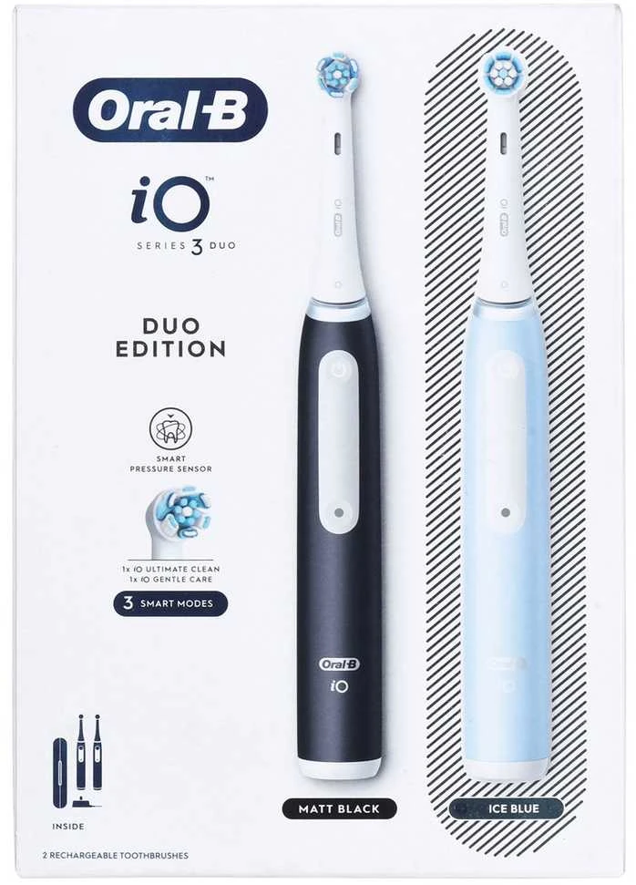 Braun iOG3d.2i6.2K Oral-B iO3 Elektrinis Dantų Šepetėlis Matt Juodas/Ice Mėlyna Duo Pack Edition