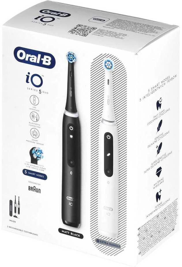 Braun iOG5d.2J6.2K Oral-B iO5 Elektrinis Dantų Šepetėlis Duo Pack Matt Juodas+Quite Baltas