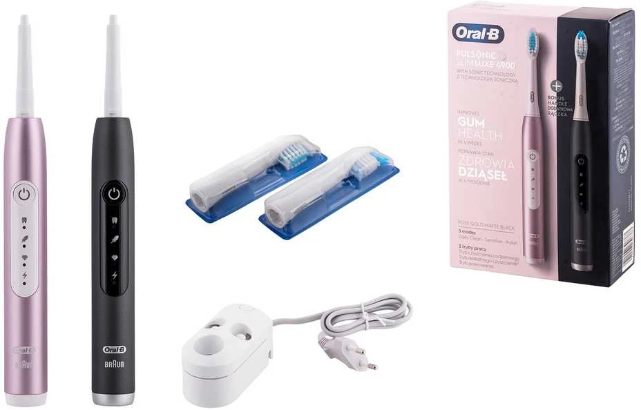 Elektriniai dantų šepetėliai Oral-B Pulsonic Slim Luxe 4900, 2 vnt. (rožinis ir juodas)