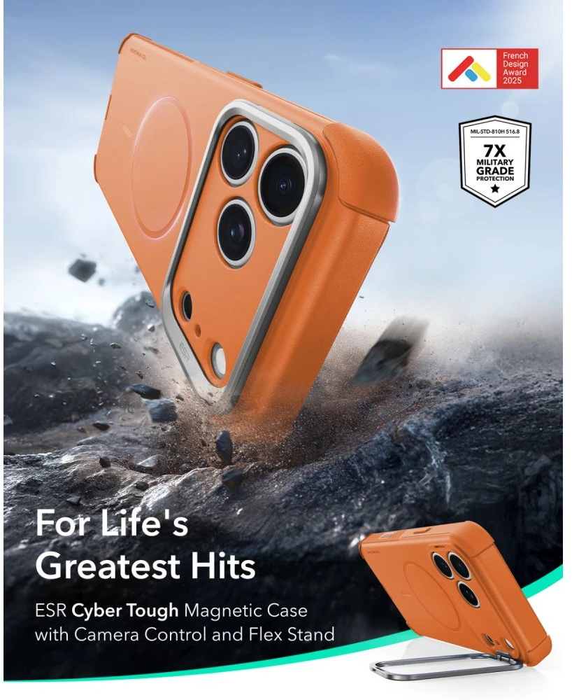 Dėklas ESR Cyber ​​Tough Kickstand MagSafe Case for iPhone 18 Pro / 17 Pro - Oranžinis