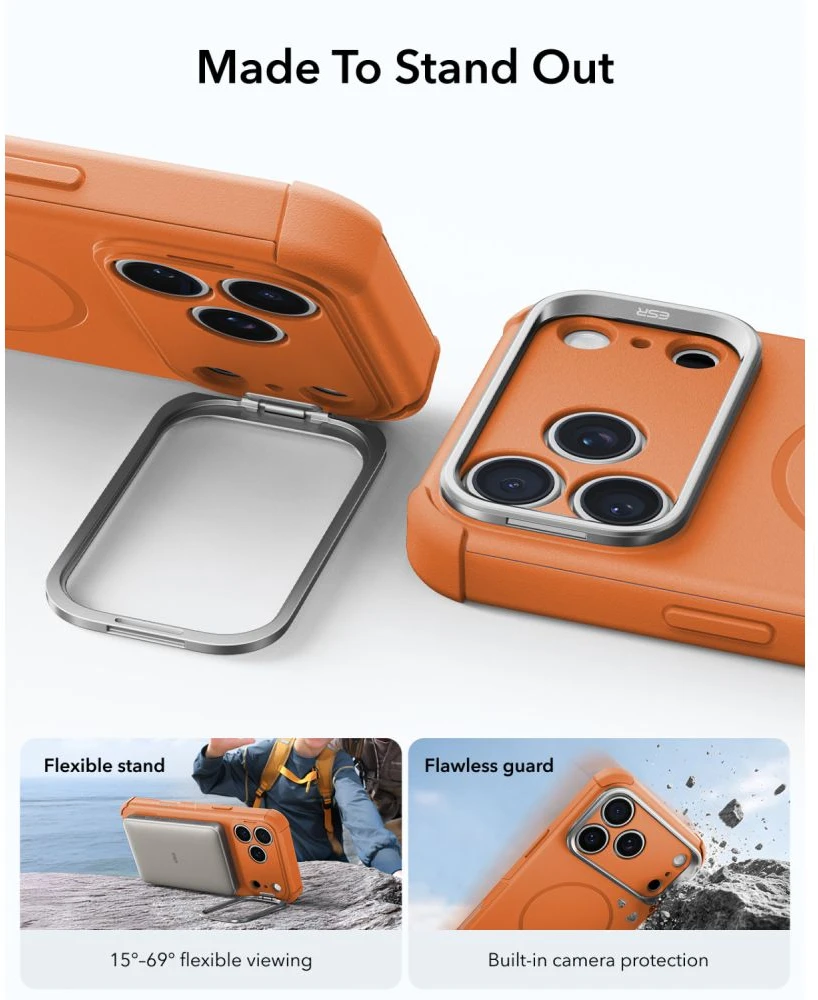 Dėklas ESR Cyber ​​Tough Kickstand MagSafe Case for iPhone 18 Pro / 17 Pro - Oranžinis