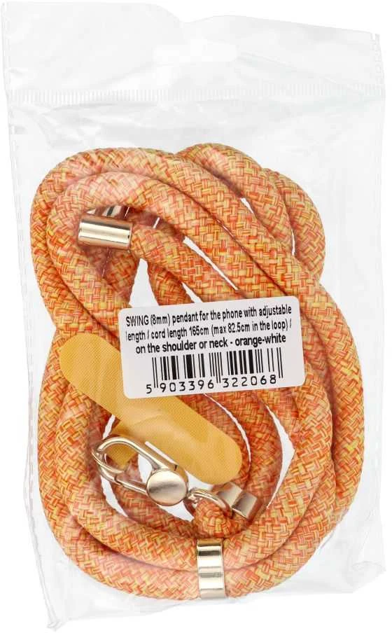 OEM SWING (8mm) telefono virvelė, reguliuojamo ilgio telefono pakabukas / laido ilgis 165cm (maks. 82,5cm kilpoje) / ant peties arba kaklo - oranžinis-baltas