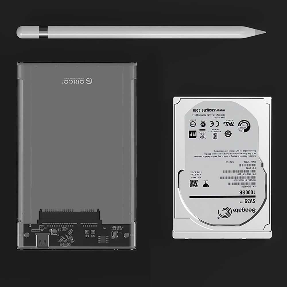 Kietasis diskas Orico 2139C3 2.5" HDD/SSD USB-C 5Gb/s išorinis diskas – Skaidrus