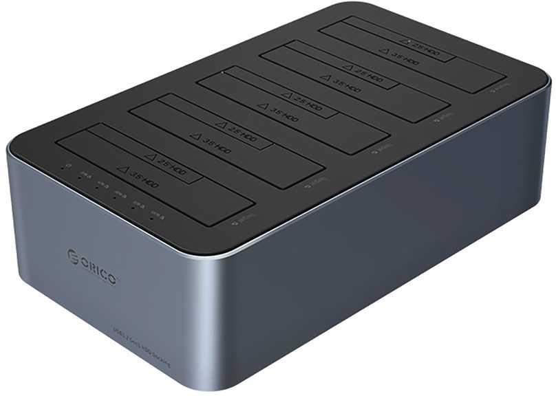 „Orico 6656C3-C“ 5 lizdų prijungimo stotelė su neprisijungusio klonavimo funkcija, 2,5 colio / 3,5 colio SATA HDD / SSD, pilka