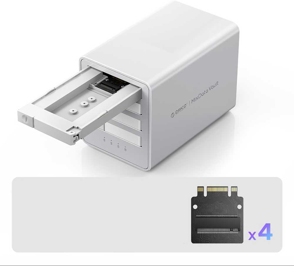 „Orico 8848U4 DAS“ serijos 4 lizdų M.2 NVMe SSD diskų masyvas - Baltas