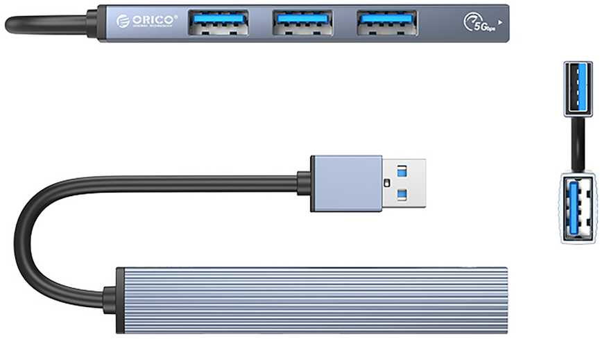 Orico AH-A13 USB-A šakotuvo prijungimo stotelė 1x USB-A 3.0 + 3x USB-A 2.0 – pilkos spalvos