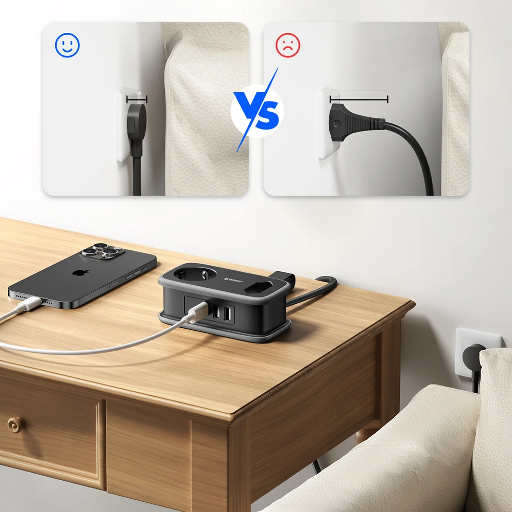 Orico APP 15.5W 5in1 maitinimo blokas 2x AC + 2x USB-A + 1x USB-C - Juodas